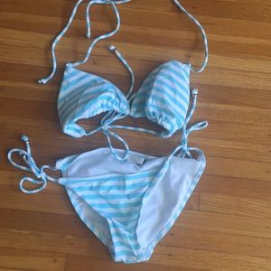 Small blue striped string bikini